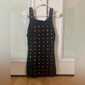 Funky Black MIDI Dress with Multicolored Flowers